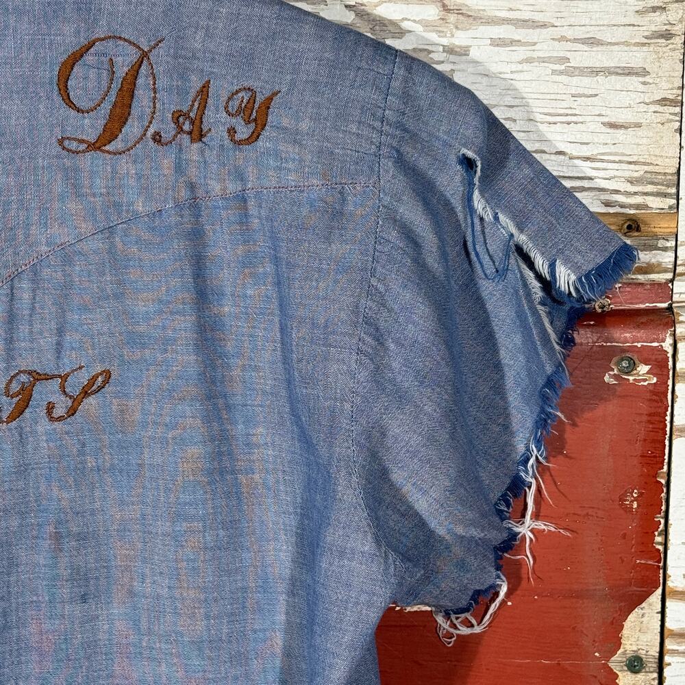 Rare Vintage 70s Western Embroidered Pearl Snap Distressed Shirt - Picture 7 of 10